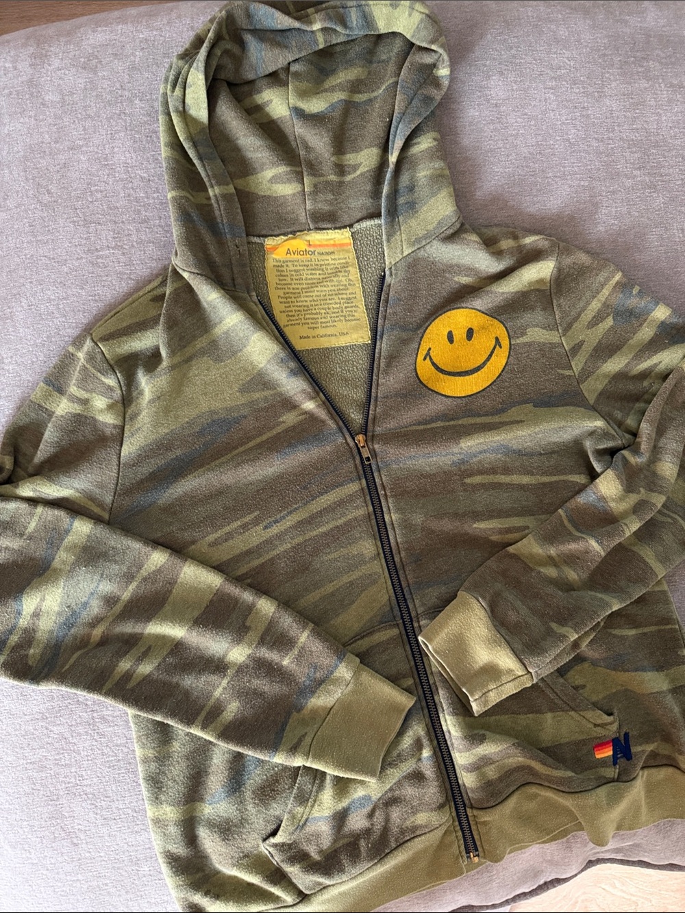 Aviator Nation Camo Zip Hoodie with Smiley Patch